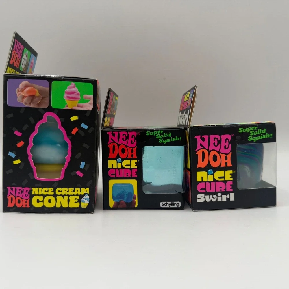NeeDoh Nice Cream Cone and Nice Cube Swirl Fidget Toy Bundle 3 Pack Schylling